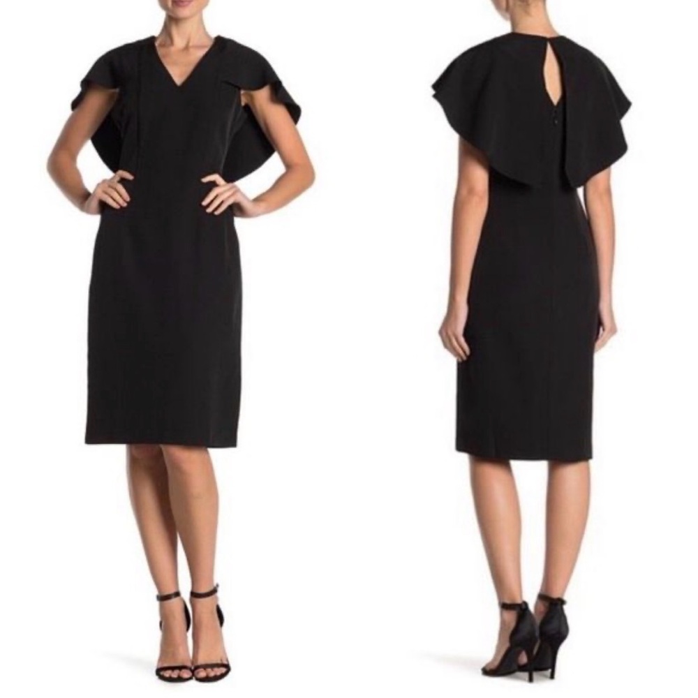 NWT Nanette Lepore Cape Overlay Dress Black Midi Dress SZ 2